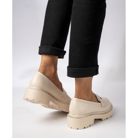 Mocasines de cuero ecológico para mujeres con flecos beige 5