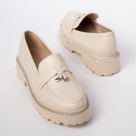 Mocasines de cuero ecológico para mujeres con flecos beige 2