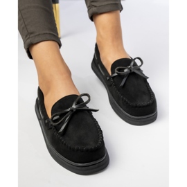 Moccasines de gamuza negra para mujeres con arco negro 4