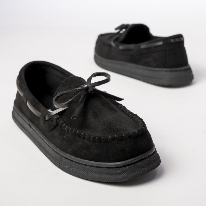 Moccasines de gamuza negra para mujeres con arco negro 2 Moccasines de gamuza negra para mujeres con arco negro 2