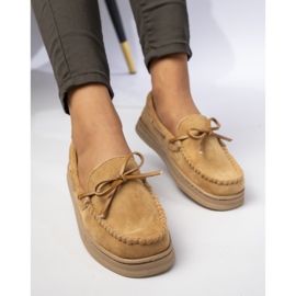Mocasines de camello femenino, gamuza con arco beige 5