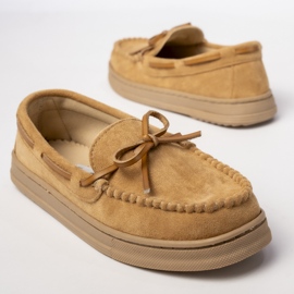 Mocasines de camello femenino, gamuza con arco beige 2