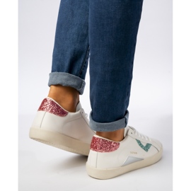 Zapatillas blancas para mujeres, insertos verdes rosados blanco 3