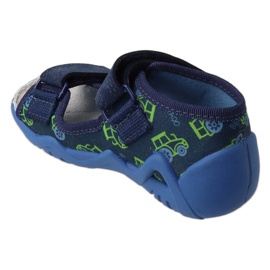 Pantuflas infantiles befado con aplicación de piel 350P053 azul marino/verde 1 Pantuflas infantiles befado con aplicación de piel 350P053 azul marino/verde 1