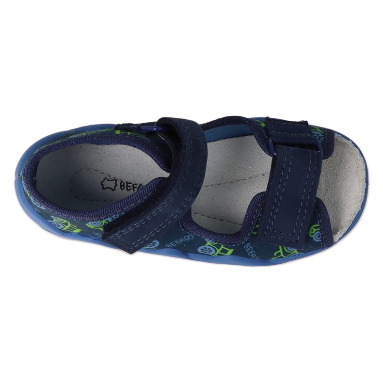 Pantuflas infantiles befado con aplicación de piel 350P053 azul marino/verde 2