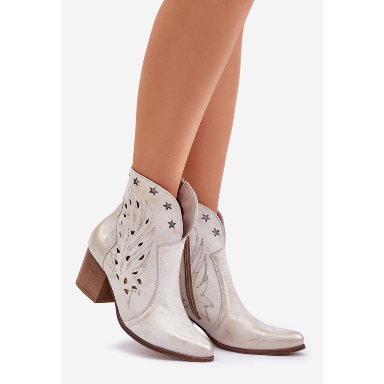 Lewski Shoes Botas de vaquero de cuero abiertos en el Post de Lewski 3613 ZLOTY Wiped dorado 1