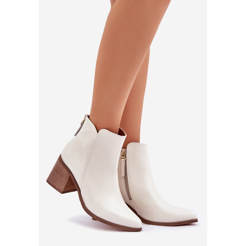 Bots en el poste de cuero natural Zazoo 3673 White blanco 1 Bots en el poste de cuero natural Zazoo 3673 White blanco 1