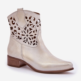 Zazoo 3404 Botas abiertas con cuero de baja tacón limpio dorado 4