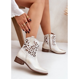 Zazoo 3404 Botas abiertas con cuero de baja tacón limpio dorado 8