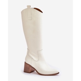 Botas de cuero frente a la rodilla en el poste blanco Zazoo 3675 4