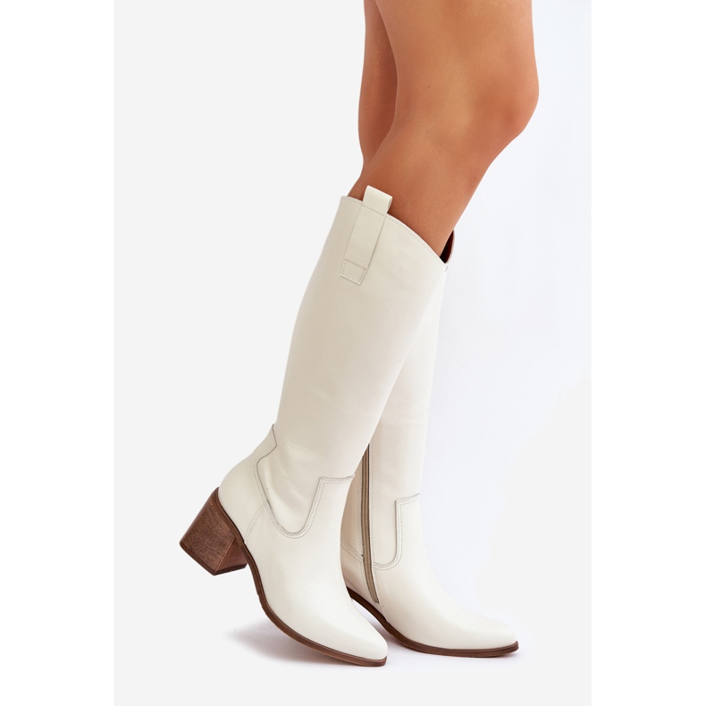 Botas de cuero frente a la rodilla en el poste blanco Zazoo 3675 1 Botas de cuero frente a la rodilla en el poste blanco Zazoo 3675 1