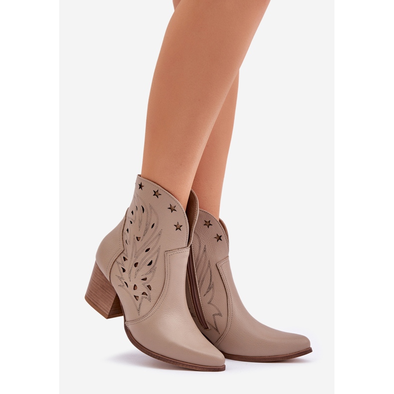 Lewski Shoes Botas de vaquero de cuero de cuero en el pilar de Lewski 3613 Beige oscuro 1