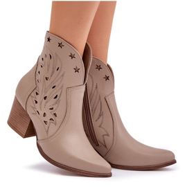 Lewski Shoes Botas de vaquero de cuero de cuero en el pilar de Lewski 3613 Beige oscuro 9