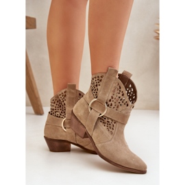 Zazoo 2994 Beige Openwork Cowboy Boots 5