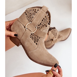 Zazoo 2994 Beige Openwork Cowboy Boots 8