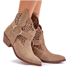 Zazoo 2994 Beige Openwork Cowboy Boots 9