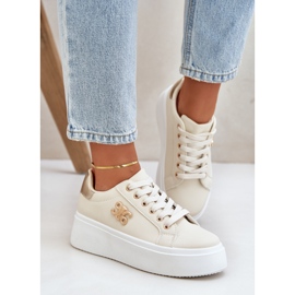 Zapatillas para mujeres en la plataforma beige y oro 3