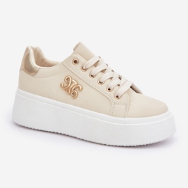 Zapatillas para mujeres en la plataforma beige y oro 4