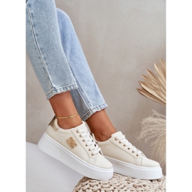 Zapatillas para mujeres en la plataforma beige y oro 6