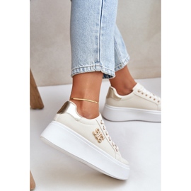Zapatillas para mujeres en la plataforma beige y oro 7