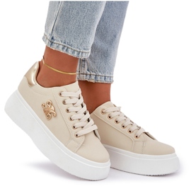 Zapatillas para mujeres en la plataforma beige y oro 9