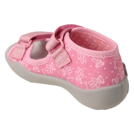 Pantuflas infantiles befado con velcro, inserción de piel 342P066, rosa 2