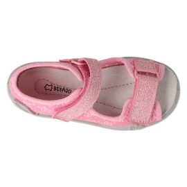 Pantuflas infantiles befado con velcro, inserción de piel 342P066, rosa 3