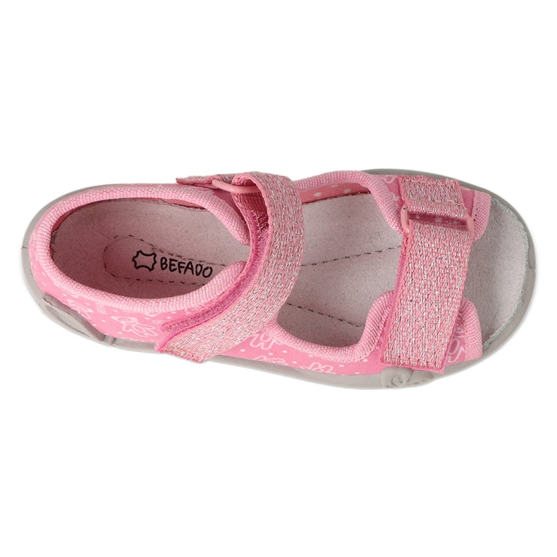 Pantuflas infantiles befado con velcro, inserción de piel 342P066, rosa 3