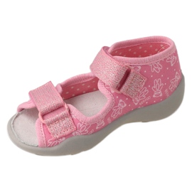 Pantuflas infantiles befado con velcro, inserción de piel 342P066, rosa 1