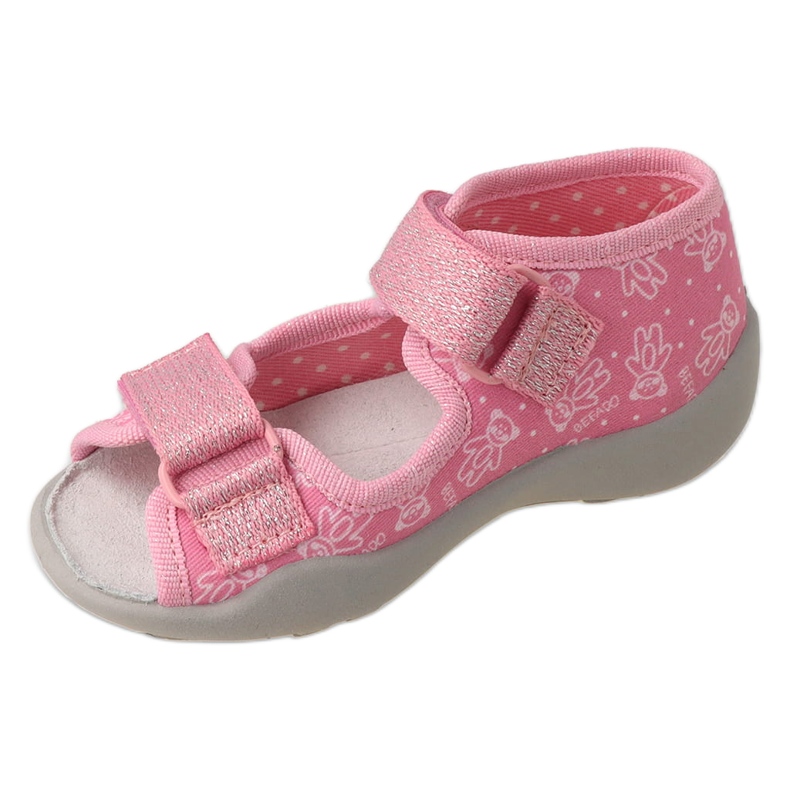 Pantuflas infantiles befado con velcro, inserción de piel 342P066, rosa 1