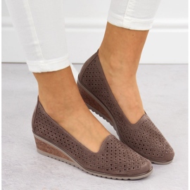 Zapatos cuña mujer ante calado, marrón, Potocki SZ12306 6