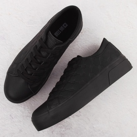 Zapatillas de cuero ecológicas de mujeres Black Big Star RR274335 negro 3