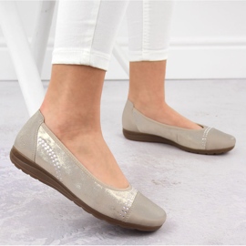 Ballerinas de cuero para mujeres con circonitos cómodos de oro/beige Rieker L9353-62 11