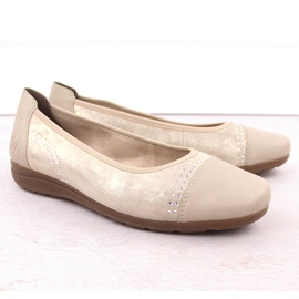 Ballerinas de cuero para mujeres con circonitos cómodos de oro/beige Rieker L9353-62 8