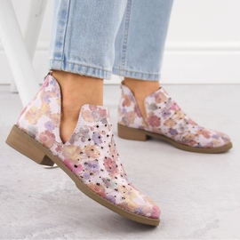Botas de trabajo de mujer para mujeres insertadas en flores blancas M. Daszyński SA62-102 blanco 2