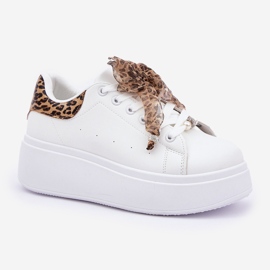 Zapatillas de deporte para mujeres en la plataforma con leopardo estampado blanco 4