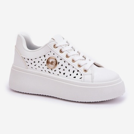 Zapatillas de zapatillas con detalles dorados blancos 6