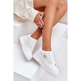 Zapatillas de zapatillas con detalles dorados blancos 10