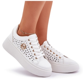 Zapatillas de zapatillas con detalles dorados blancos 12