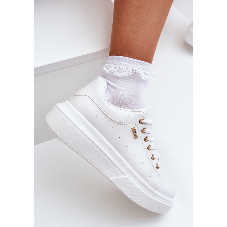 Zapatillas para mujeres en la plataforma Eco Leather White blanco 2