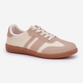 Zapatillas de deporte para mujeres bajas con beige de cuero ecológico 4