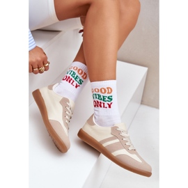 Zapatillas de deporte para mujeres bajas con beige de cuero ecológico 5