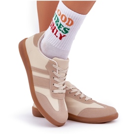 Zapatillas de deporte para mujeres bajas con beige de cuero ecológico 9