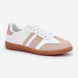Zapatillas de deporte para mujeres bajas con beige de cuero ecológico y blanco 4