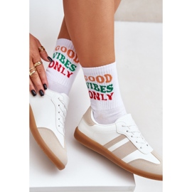 Zapatillas de deporte para mujeres bajas con beige de cuero ecológico y blanco 8
