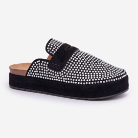 Chanclas para mujeres decoradas con circones en la plataforma negra negro 4