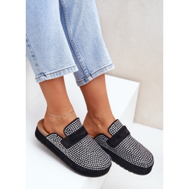 Chanclas para mujeres decoradas con circones en la plataforma negra negro 6