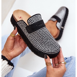 Chanclas para mujeres decoradas con circones en la plataforma negra negro 8