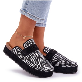 Chanclas para mujeres decoradas con circones en la plataforma negra negro 9