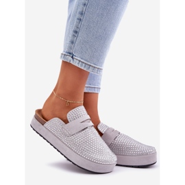 Chanclas para mujeres decoradas con circones en la plataforma gris 6